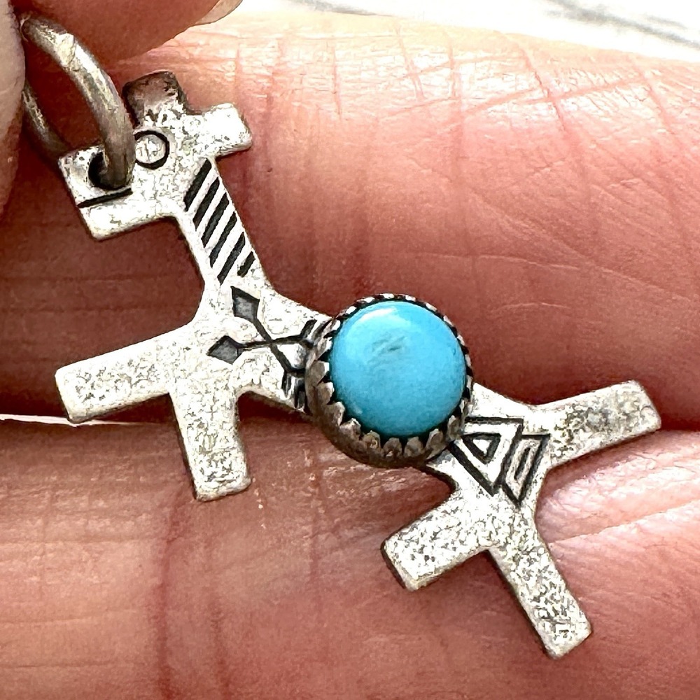 VTG Navajo Dog Horse Turquoise Tiny Pendant Harvey Era Sterling Charm Native